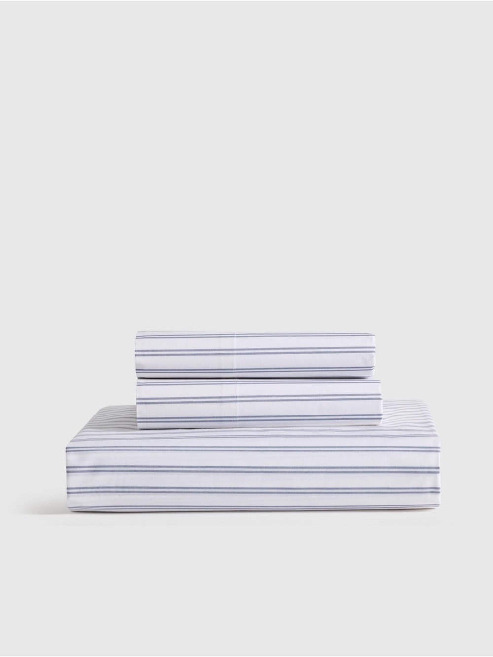 Quince Organic Crisp Percale Fitted Sheet Set in Double Stripe Mineral, King